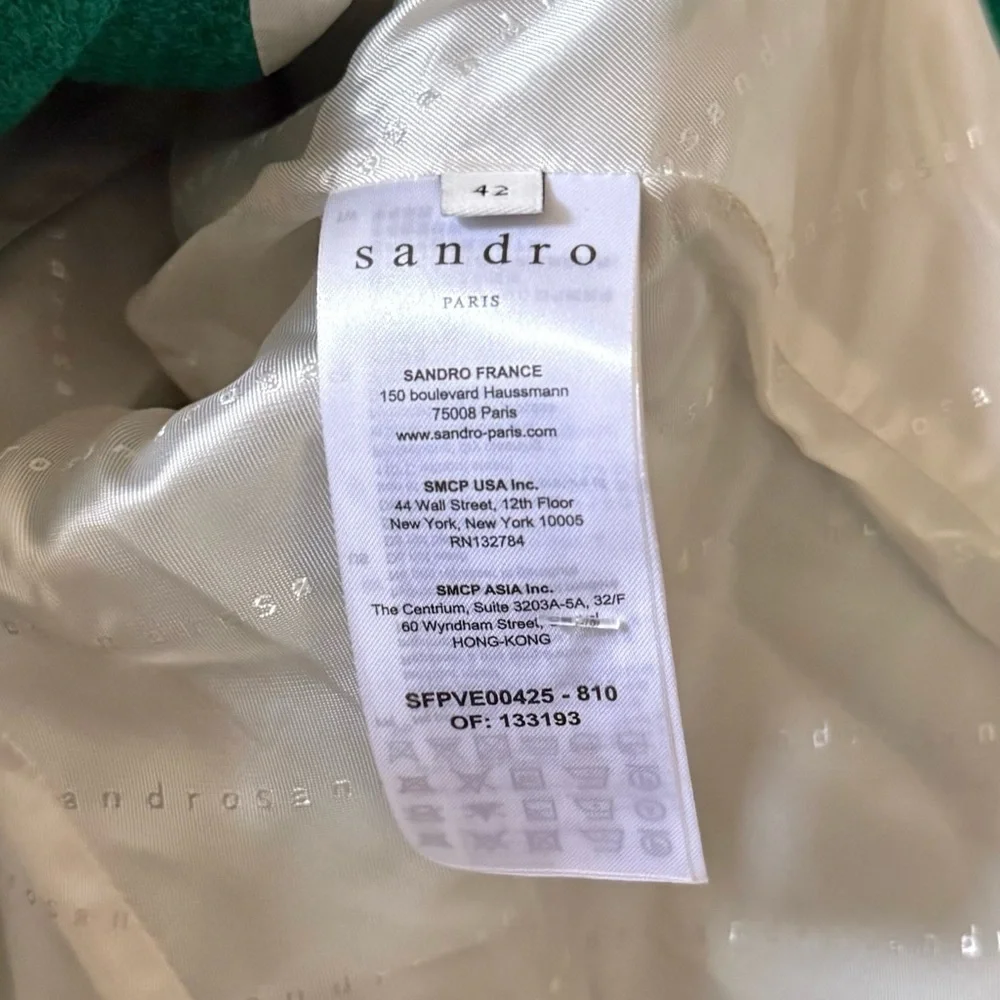 SANDRO Jacy Tweed Double Breasted Blazer Emerald Green Sz 42 EU / US 10